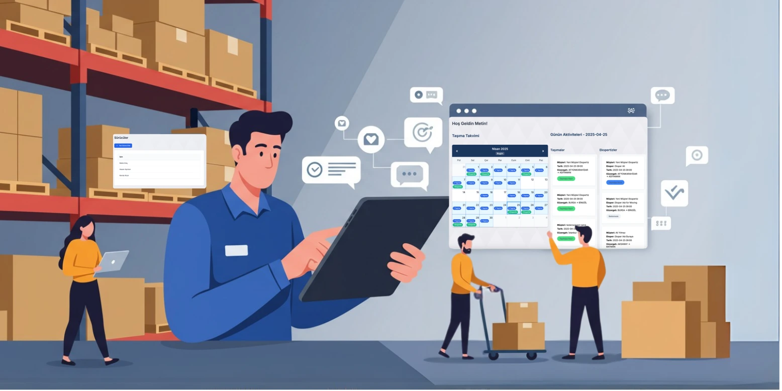Takvim ve ekip atamaları ile taşıma işi planlama arayüzü